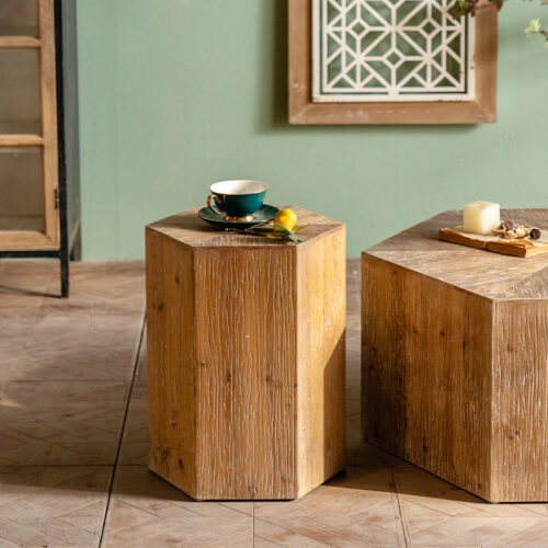 Hexagonal Distressed Solid Wood Coffee Table Rustic Farmhouse Block Center Table - Coffee table - QONKA HOME