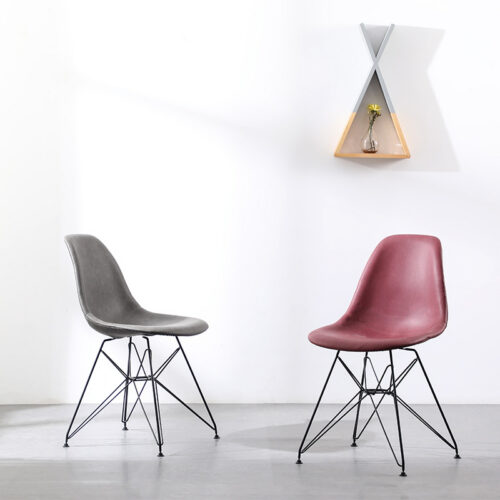 PU Leather Upholstered Dining Chair with Black Wire Metal Legs Modern Shell Side Chair - Dining chair - QONKA HOME