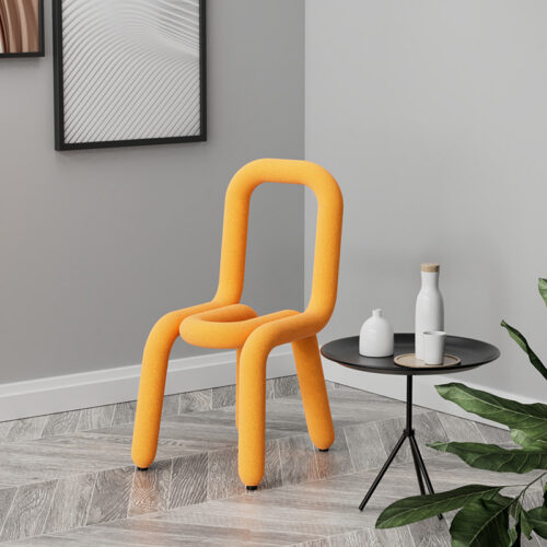 Creative Curved Tube Dining Chair Cashmere Fabric High Resilience Sponge Metal Frame Accent Chair - Dining chair - QONKA HOME