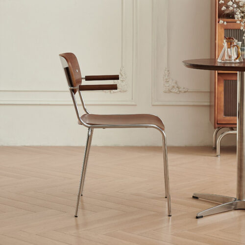 Vintage Dining Chair Electroplated Metal Frame Solid Wood Seat & Backrest Armchair - Dining chair - QONKA HOME