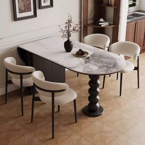 Oval Dining Table Sintered Stone Tabletop Solid Wood Base Retro Farmhouse Dining Table for Home Kitchen Dining Room - Dini...