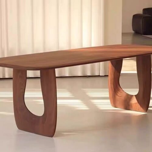 Solid Pine Wood Dining Table Irregular Cut‑out Leg Rectangular Dining Table Mid‑Century Modern Art Dining Table for Ho...