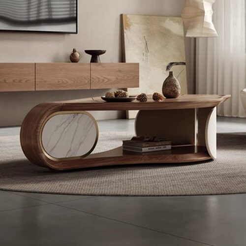 Artistic Leaf‑Shaped Wooden Coffee Table - Coffee table - QONKA HOME