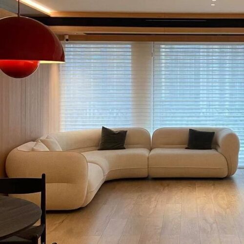 Curved L-Shaped Lambswool Fabric Reclining Sofa - Sofa - QONKA HOME