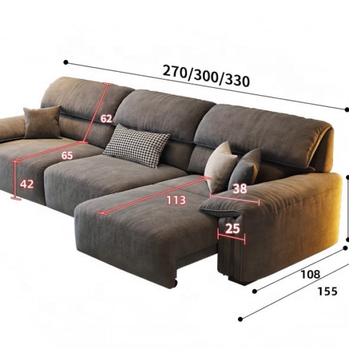 Electric Reclining Chenille Fabric Sofa 3 Seater Straight Row Cloud Lazy Sofa Adjustable Backrest Living Room Furniture - ...