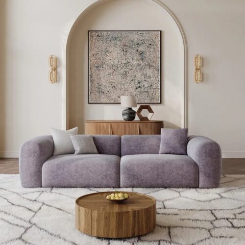 Purple Fabric 2-3 Seater Square Sectional Sofa With Cloud Comfortable Cushions - Sofa - QONKA HOME