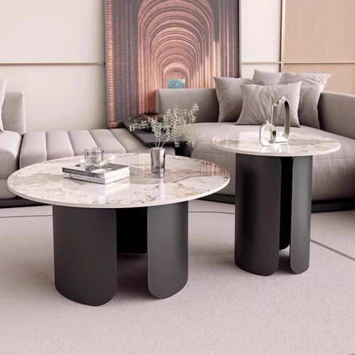 Pandora Sintered Stone Round Coffee Table Set - Coffee table - QONKA HOME