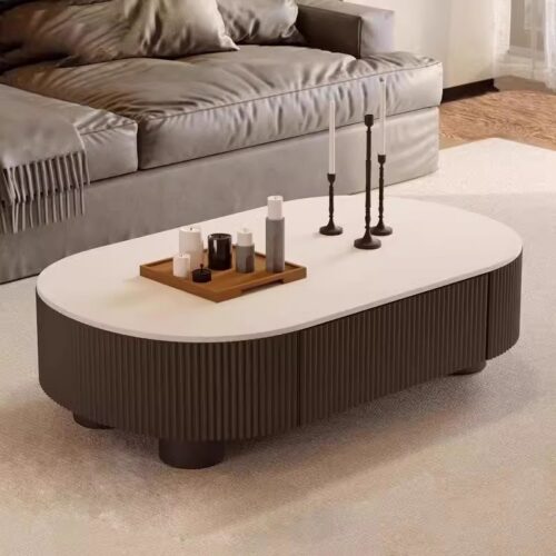 Minimalist Fluted Storage Coffee Table Set With Sintered Stone Top - Coffee table - QONKA HOME