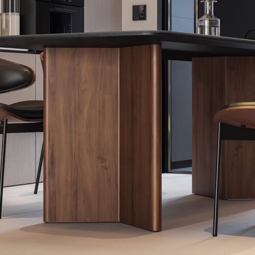 Rectangular Dining Table Sintered Stone Tabletop Solid Wood Double Trestle Base Modern Minimalist Dining Table for Home - ...