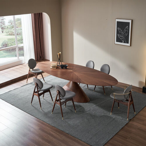 Oval Solid Walnut Dining Table Sunburst Veneer Pedestal Base Designer Modern Luxury Solid Wood Dining Table - Dining table...
