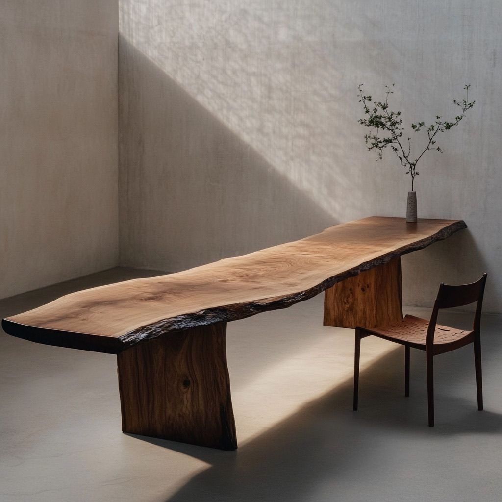 Wabi sabi solid pine dining table with block legs from live edge dining table factory China