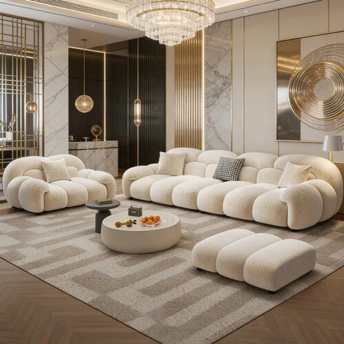 Cream White Boucle Cloud Curved Modular Sofa - Sofa - QONKA HOME