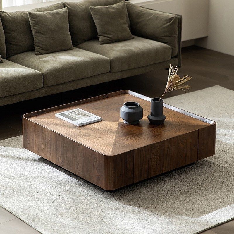 Walnut Solid Wood Storage Square Coffee Table - Coffee table - QONKA HOME