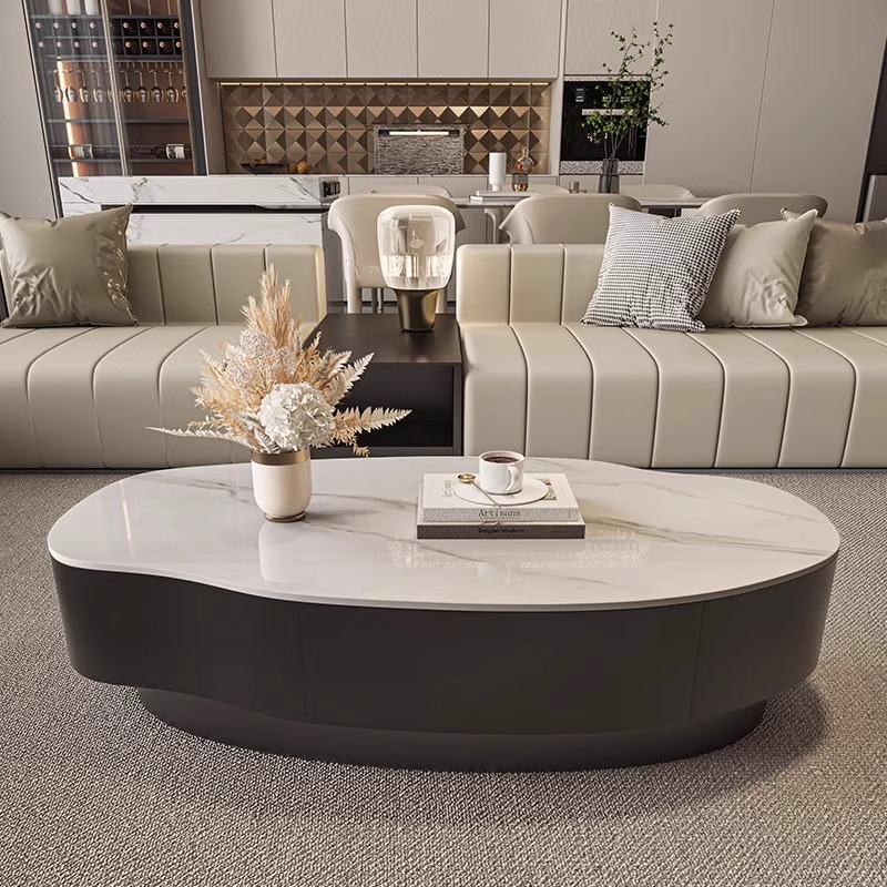 Irregular Sintered Stone Coffee Table Metal Frame Storage Tea Table With Drawer - Coffee table - QONKA HOME