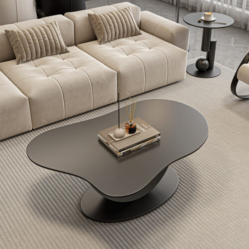 Modern Irregular Cloud Sintered Stone Coffee Table&Artistic Geometric Metal Frame side table - Coffee table - QONKA HOME