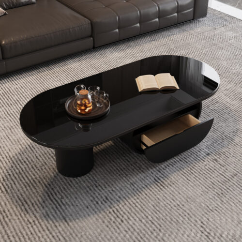 Modern Minimalist oval Tempered Glass Coffee Table - Coffee table - QONKA HOME