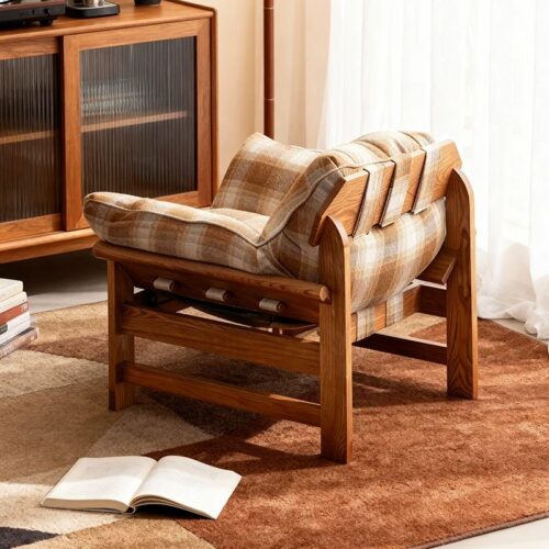 Nordic Wooden Accent Chair, Mid-Century Leisure Chair for Villa - Living room furniture - QONKA HOME