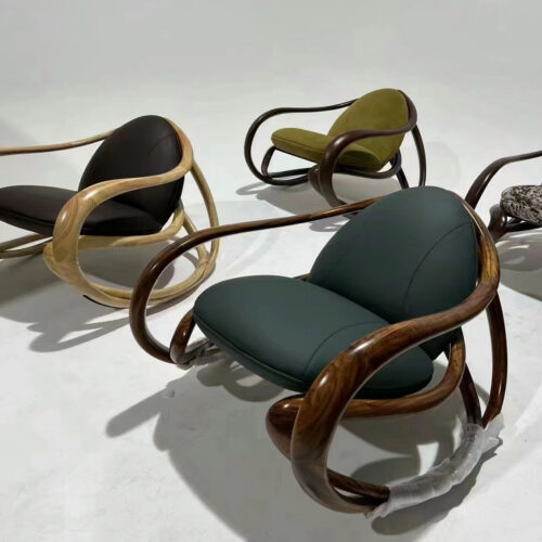 Mid‑century style solid wood rocking recliner armchair - Living room furniture - QONKA HOME
