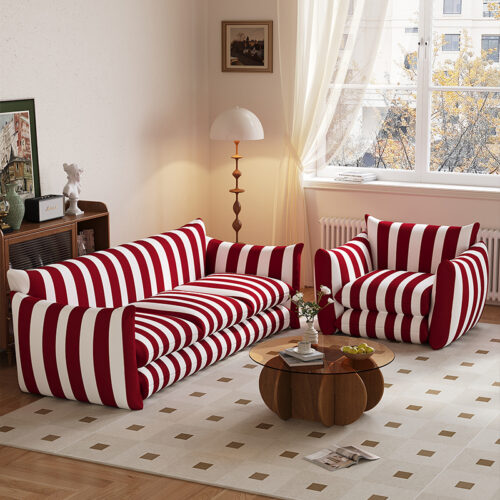 American red and white striped single sofa - Living room furniture - QONKA HOME