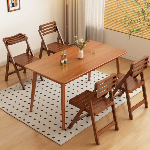 Natural Bamboo Folding Dining Chair Slatted Hollow Backrest Solid Bamboo Foldable Side Chair Indoor Balcony Patio - Dining...