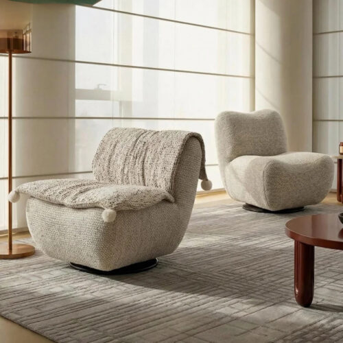 French-Style Cream-Colored Swivel Sofa - Living room furniture - QONKA HOME