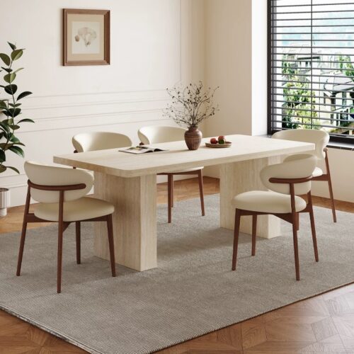 Travertine‑Effect Sintered Stone Dining Table Rectangular Cave Stone Look Slab Table for Modern Home Dining Room - Dinin...