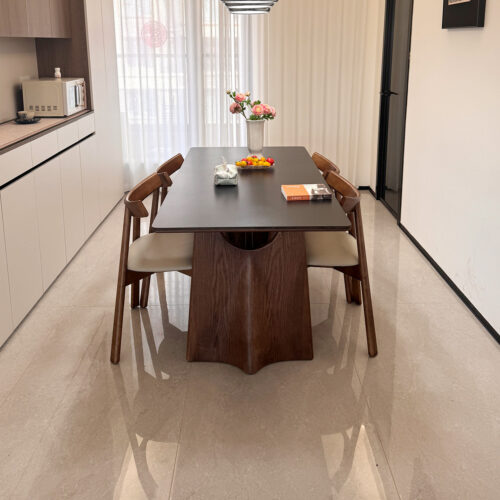 Rectangular Sintered Stone Dining Table With Solid Ash Wood Frame Modern Home Dinner Table - Dining table - QONKA HOME