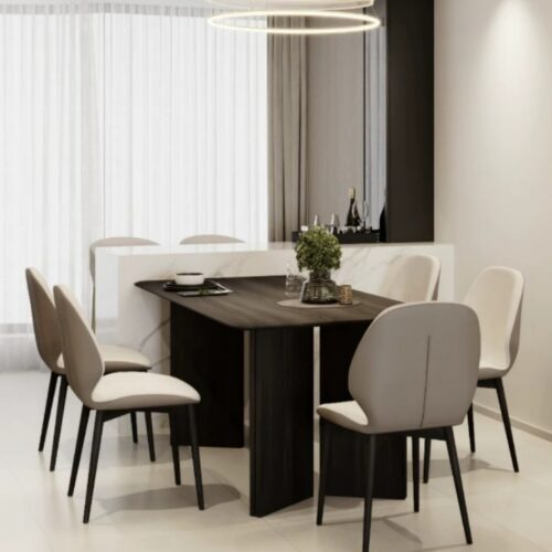 Solid Pine Wood Rectangular Dining Table, Double‑Panel Pedestal Base, Walnut Finish Wooden Dinner Table for Dining Room ...