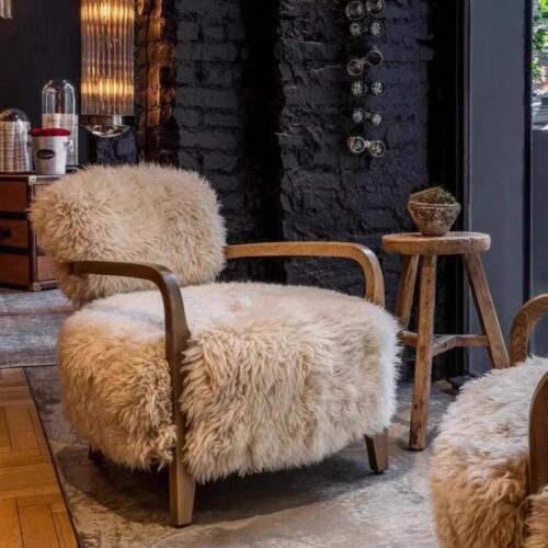 Vintage-Style Lambswool Sofa, Solid Wood, for Home Use in Living Rooms - Living room furniture - QONKA HOME