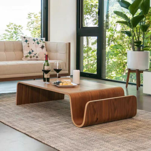 Mid-Century Modern Molded Plywood Coffee Table with Integrated Magazine Rack - Coffee table - QONKA HOME