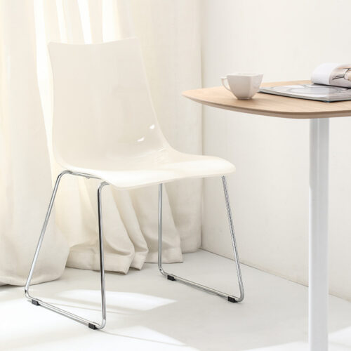 Transparent Plastic Dining Chair with Chrome Metal Sled Base Modern Accent Side Chair - Dining chair - QONKA HOME