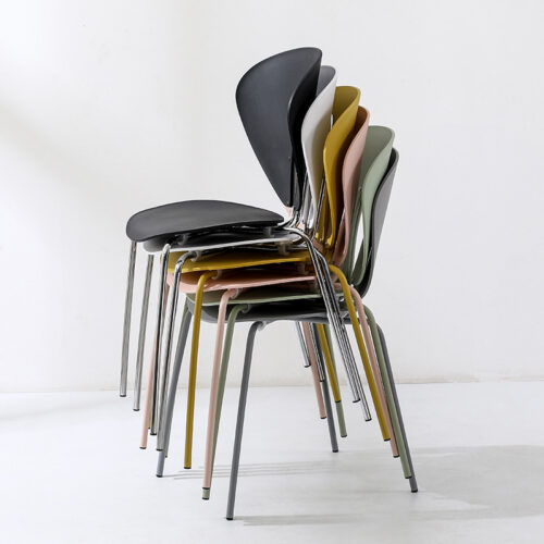Modern Hollow Plastic Dining Chair with Color Coated Metal Legs Creative Curved Accent Chair - Dining chair - QONKA HOME