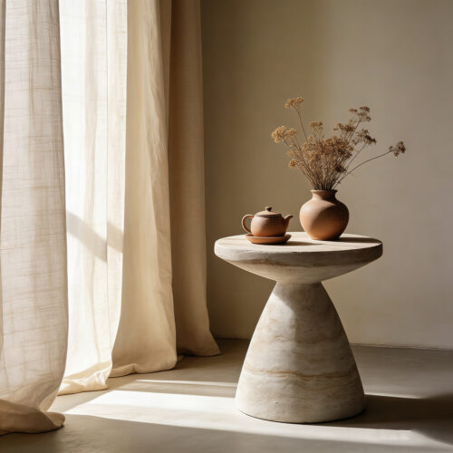 Beige Travertine-Look  End Table - Coffee table - QONKA HOME
