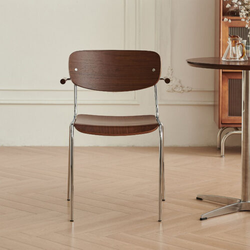 Vintage Dining Chair Electroplated Metal Frame Solid Wood Seat & Backrest Armchair - Dining chair - QONKA HOME