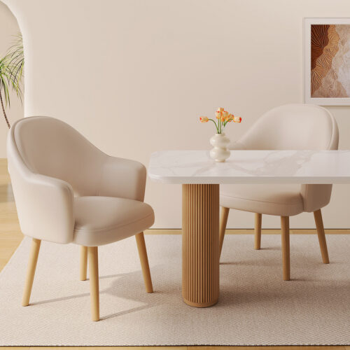 Modern Upholstered Dining Chair with Armrest Solid Wood Leg PU Leather Accent Chair for Dining Room Kitchen - Dining chair...