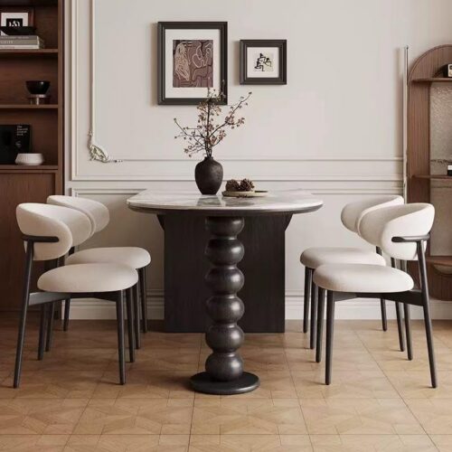 Oval Dining Table Sintered Stone Tabletop Solid Wood Base Retro Farmhouse Dining Table for Home Kitchen Dining Room - Dini...