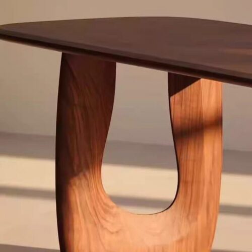 Solid Pine Wood Dining Table Irregular Cut‑out Leg Rectangular Dining Table Mid‑Century Modern Art Dining Table for Ho...