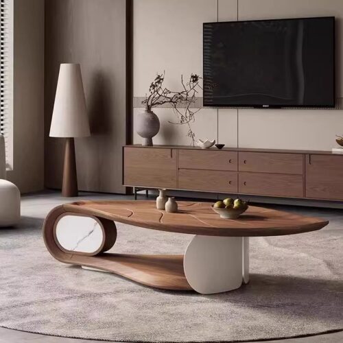 Artistic Leaf‑Shaped Wooden Coffee Table - Coffee table - QONKA HOME