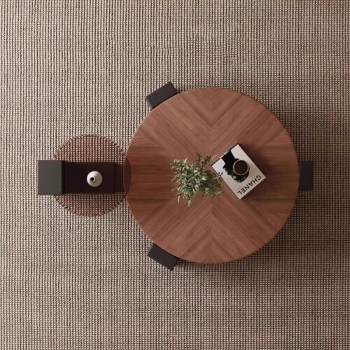 Dark Walnut Round Center Table with Tempered Glass Side Table - Coffee table - QONKA HOME