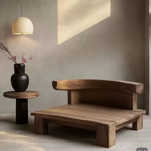 Wabi-sabi-style Single-seater Wooden Sofa Chair - Living room furniture - QONKA HOME