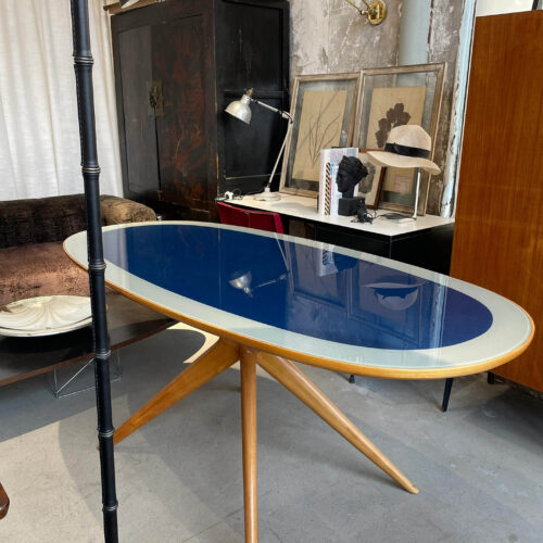 Oval Tempered Glass Dining Table Solid Ash Wood Tripod Base Mid-Century Modern Dining Table for Home Dining Room - Dining ...