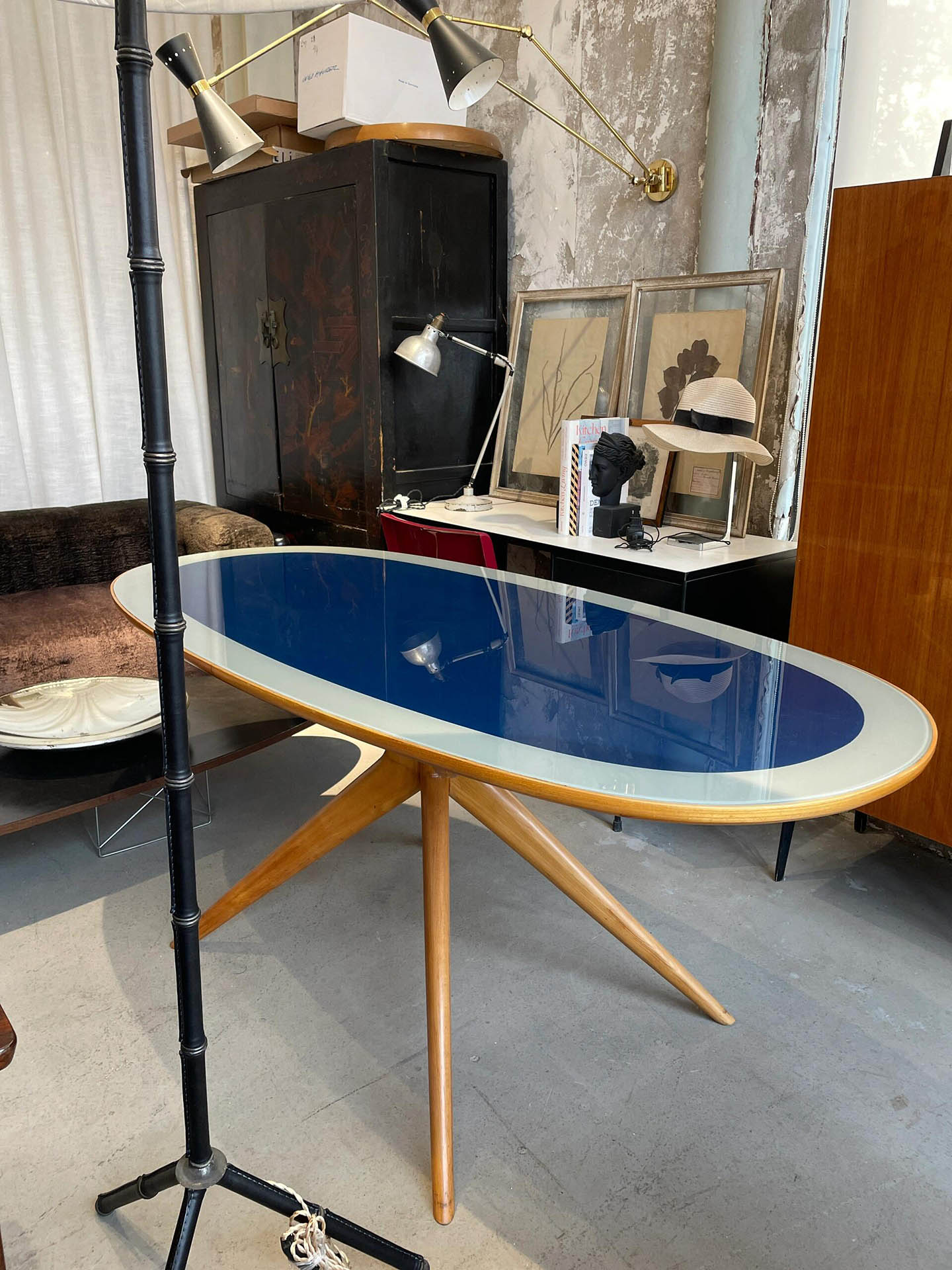 Mid century oval glass dining table ash wood legs QONKA HOME wholesale