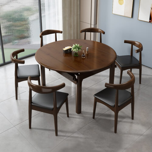 Extendable Solid Rubber Wood Dining Table Convertible Oval & Rectangular Wooden Dining Table Space Saving for Home Ap...
