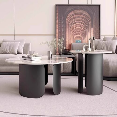 Pandora Sintered Stone Round Coffee Table Set - Coffee table - QONKA HOME