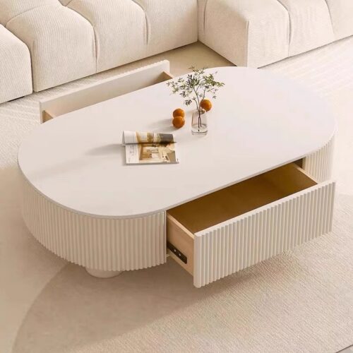 Minimalist Fluted Storage Coffee Table Set With Sintered Stone Top - Coffee table - QONKA HOME