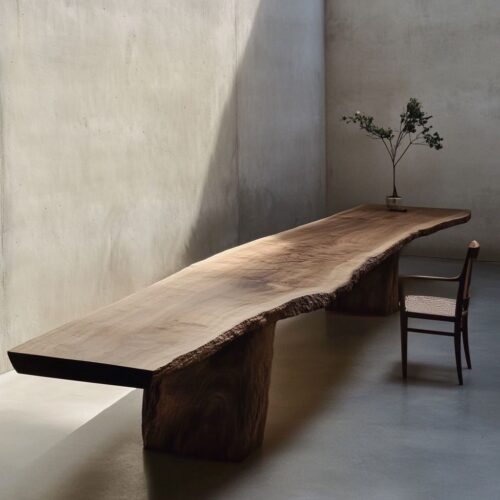 Live Edge Solid Pine Dining Table Natural Slab Plank Table Block Leg Wabi Sabi Solid Wood Dining Table - Dining table - QO...