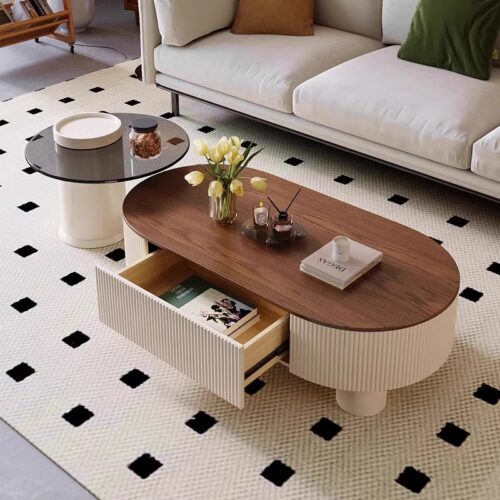 Curved Frame Wooden Nesting Coffee Table Set With Storage Drawer - Coffee table - QONKA HOME