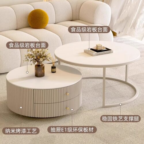 Cream Fluted Storage Round Nesting Coffee Table Set - Coffee table - QONKA HOME