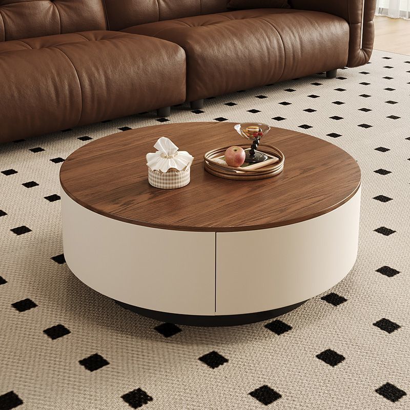 Round Coffee Table With Drawers & Glass Side Table Set - Coffee table - QONKA HOME