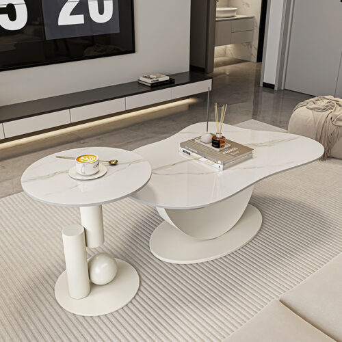 Modern Irregular Cloud Sintered Stone Coffee Table&Artistic Geometric Metal Frame side table - Coffee table - QONKA HOME